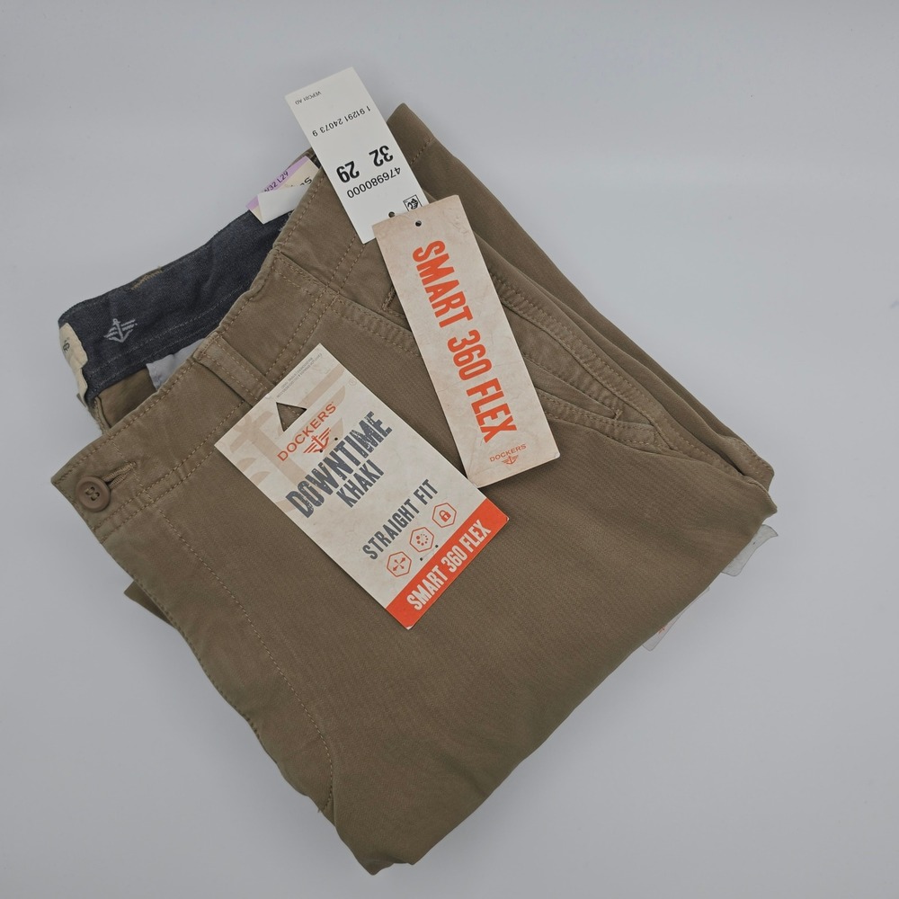 Dockers Khaki Men 32x29 Brown Straight Fit Smart 360 Flex Pants Downtime NEW‎
